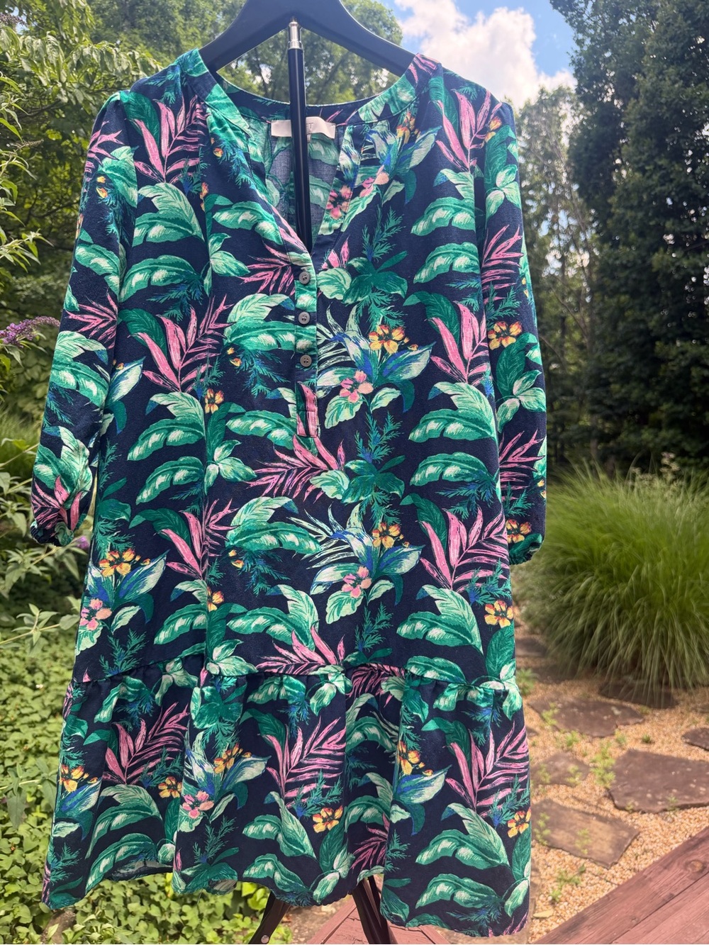 LOFT Tropical Print Henley Tunic Dress- Size S